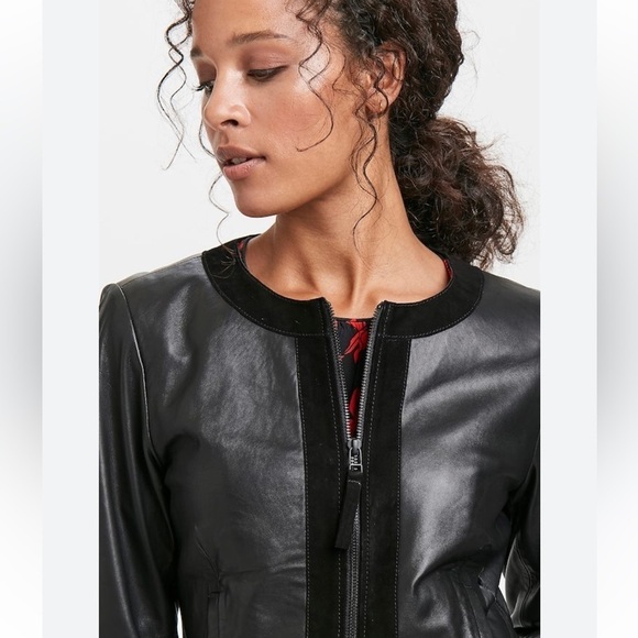 Armani Exchange Black Fitted Panelled Suede Leather Moto Jacket Biker size S - Picture 15 of 15